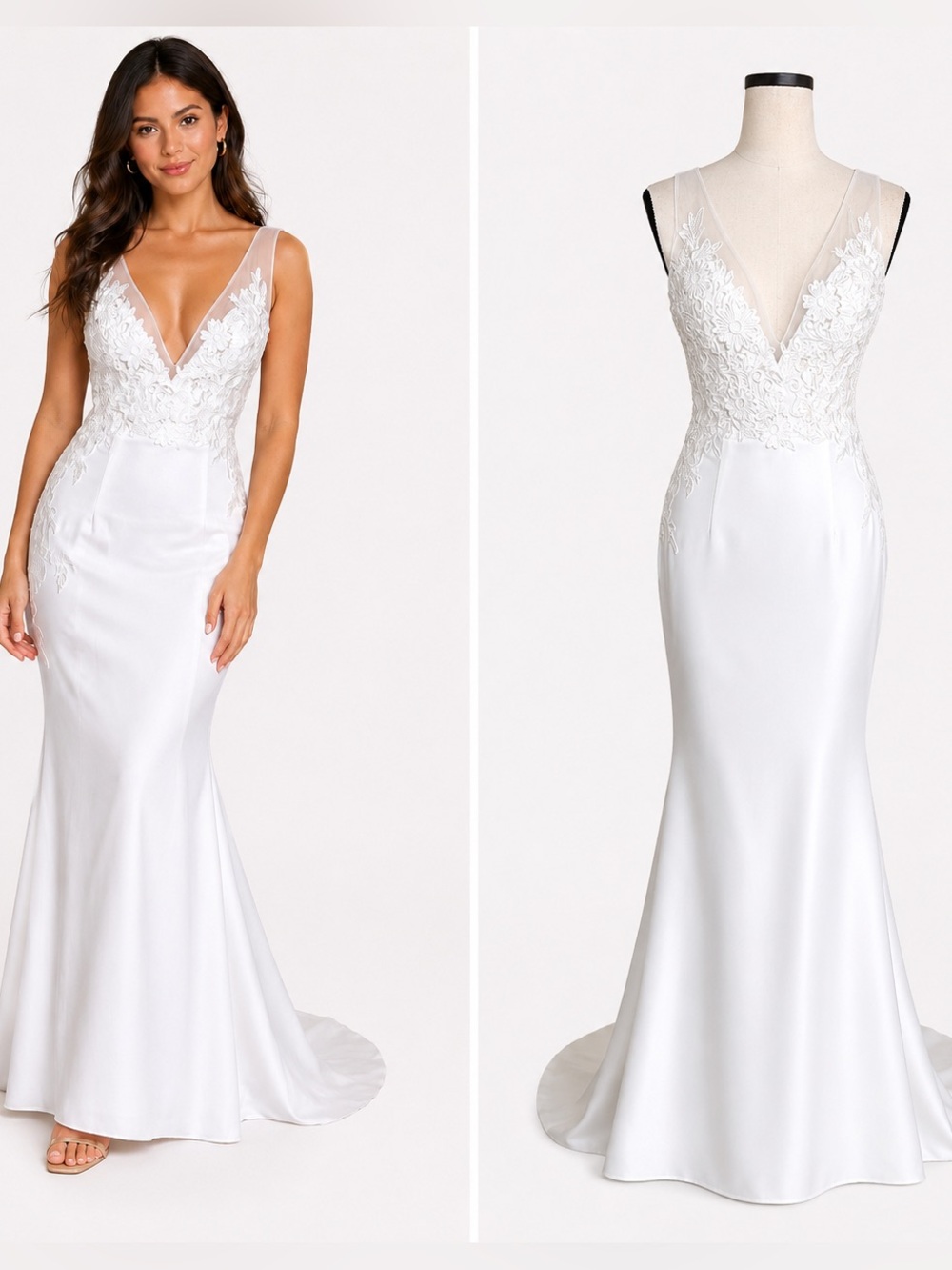 Lulus Precious Promise White Satin Lace Mermaid Maxi Dress –‎ XS NWT
